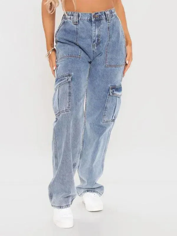 Women Wide Legs Cargo Jeans